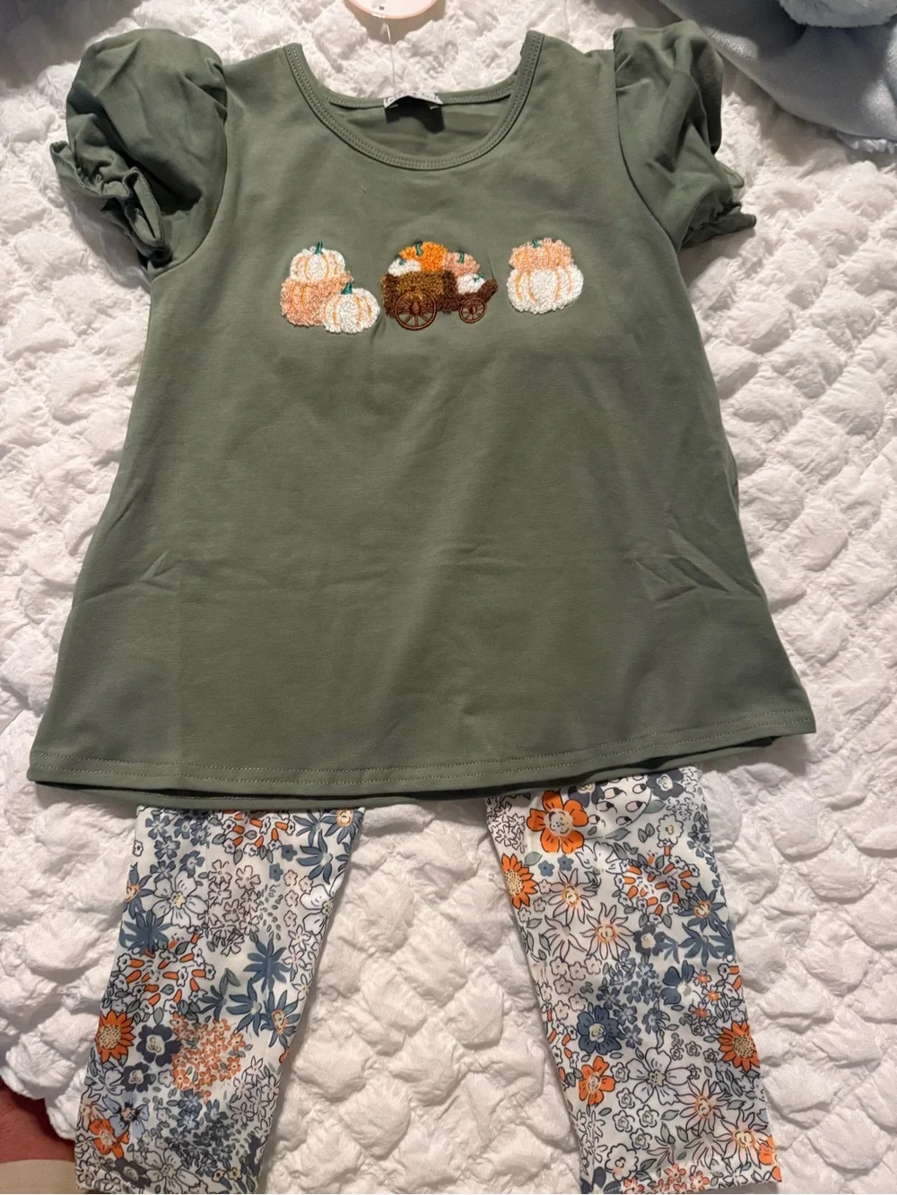 Girls Sage Pumpkin French Knot 2 pc set